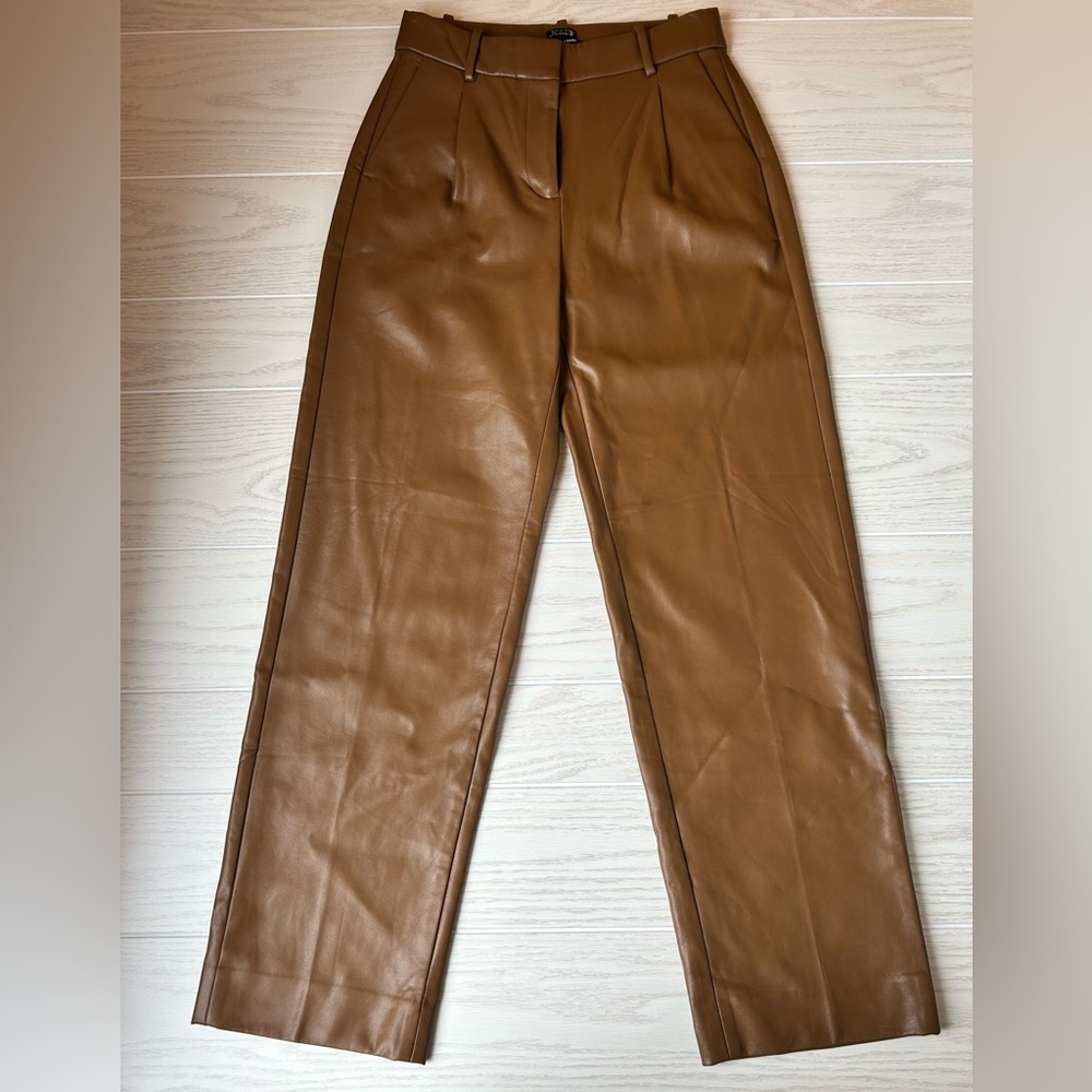 New J. Crew Womens Kate Straight Leg Pant In Faux Leather Size 0